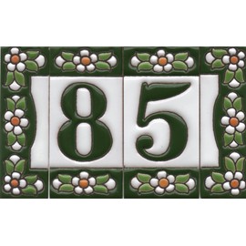 Green Floral Ceramic House Numbers & Letters Tile Size 7.5cm x 3.5cm 2 to 10 Tile Frames (7)