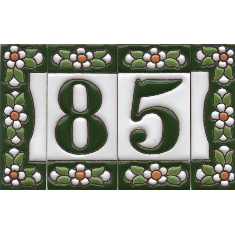 Green Floral Ceramic House Numbers & Letters Tile Size 7.5cm