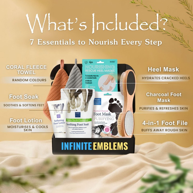 Foot Care Kit with Towels, Scrub, Heel Mask, Lotion, Soak