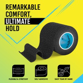 Max Tape Black Cohesive Bandage Football Sock Tape, Shin Pad Tape 5cm x 4.5m Box of 6