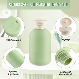 DMuuuDM 9 Pcs 6.8 oz Plastic Squeeze Bottles with Flip Cap,Empty Refillable Travel Shampoo Bottle Containers for Creams, Lotion,Body Wash, Conditioner,Silicone Funnel Included-Green