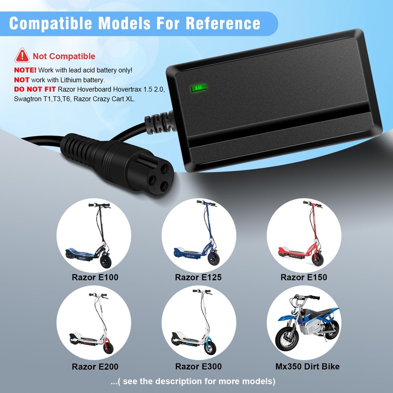 24V Charger for Electric Scooter Razor MX350 Electric Scooter Dirt