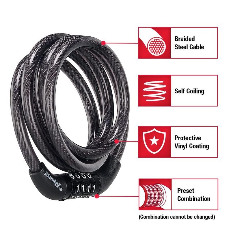 Master Lock Bike Lock Cable, Combination Bicycle Lock, Cable Lock