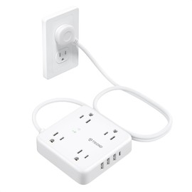 TROND Surge Protector Power Strip with USB Ports, 5ft Flat Plug Extension Cord with Multiple Outlets, 1440J, Wall Mount for Home Office Dorm Room Essentials, White