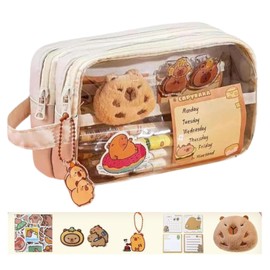 capybara pencil case,Capybara Pencil Pouch,Transparent Capybara Cute Pencil Pouch with Compartments,Wide Opening Mouth Pencil Pouch, Capybara Pencil Pouch for Stationery Cosmetics Toiletry Storage