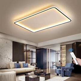 Modern Full Spectrum LED Flush Mount Ceiling Light,Ultra-Thin Acrylic Square LED Light with Remote 96W 3000-6000K Brightness Adjustable Low Profile Light Fixture for Living Room (Rectangle-35.43 Inch)