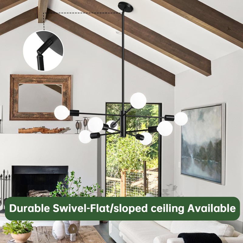 RUIYEY Modern Sputnik Chandeliers Light, 8-Light Black Chandeliers for Dining
