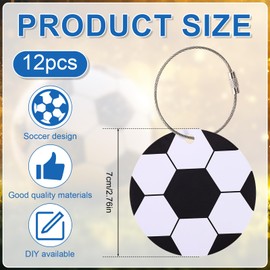 Lyreh 12pcs Soccer Luggage Tags, 2.76in PVC Travel Bag Labels with Metal Ring Football Keychain Personalize DIY Name ID Cards for Men & Women Suitcases Backpack Sport Team Favors Gifts Stuffers