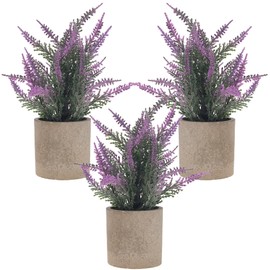 Funzhan 3pcs Faux Lavender Mini Bonsai Lifelike Purple Topiary Plant with Pot Decoration Simulation Artificial Potted Model Office Centerpieces