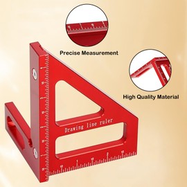3D Multi Angle Measuring Ruler, 45° & 90° Degree Triangle Scriber Square Protractor, Miter Triangle Ruler Measuring Tool for Engineer Aluminum Inch Scale for Carpenters and Woodworkers (Red).