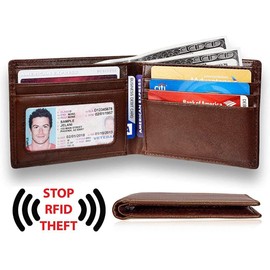 KALMORE Men's RFID Blocking Extra Slim Multi-Card Wallet, Full-Grain Leather Brown, One Size