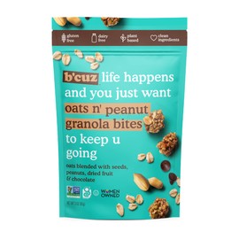 B'cuz Granola Bites 4-Bag Gluten Free Healthy Snacks for adults, Healthy Granola Gluten Free Snack - Kosher Snacks for Kids, Vegan Snack - 3 oz Oats 'n Peanuts (Pack of 4)