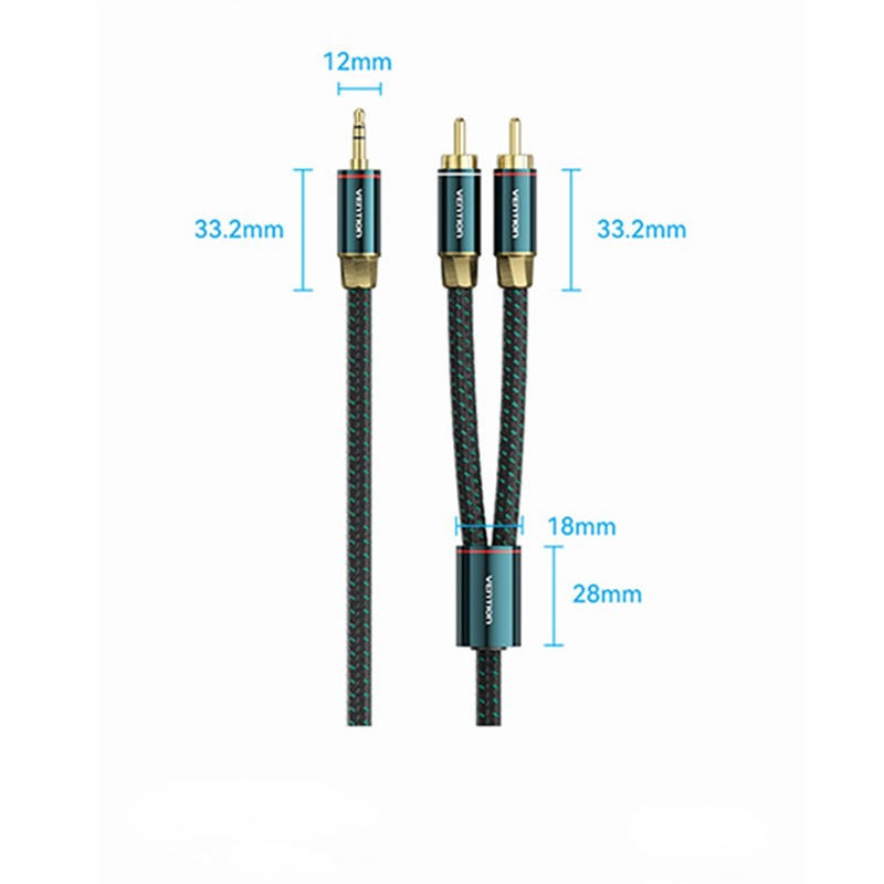 VENTION 3.5mm Male to 2RCA Male Audio Cable Cotton Braided