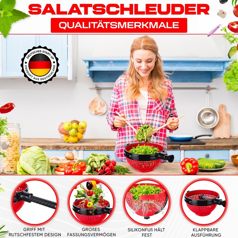 WoonFux® Salad Spinner with Practical Folding Handle - Salad Spinner