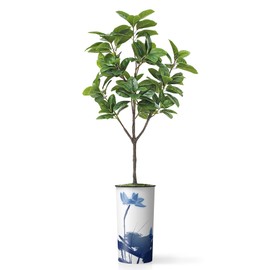 Artificial Tree in Blue Flower and Paint Texture Planter, Fake Magnolia Tree for Indoor and Outdoor Home Decoration - 70" Overall Tall (Plant Pot Plus Tree)