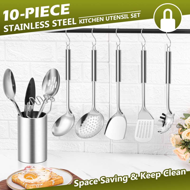 E-far Cooking Utensils Set, 10-Piece Stainless Steel Kitchen Utensils with