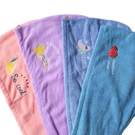 Fayemint Pack of 4 Microfibre Hair Towels, Turban Towel with Button, Quick Drying Hair Towel, for Long and Short Hair (4 Colours)