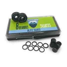 Crossbar Blitz Bearings 8 pk w/Spacers & Washers – Black Oxidized, All-Around Performance Bearings for Inline & Roller Hockey – Pre-Lubricated for Smooth Speed (Swiss)