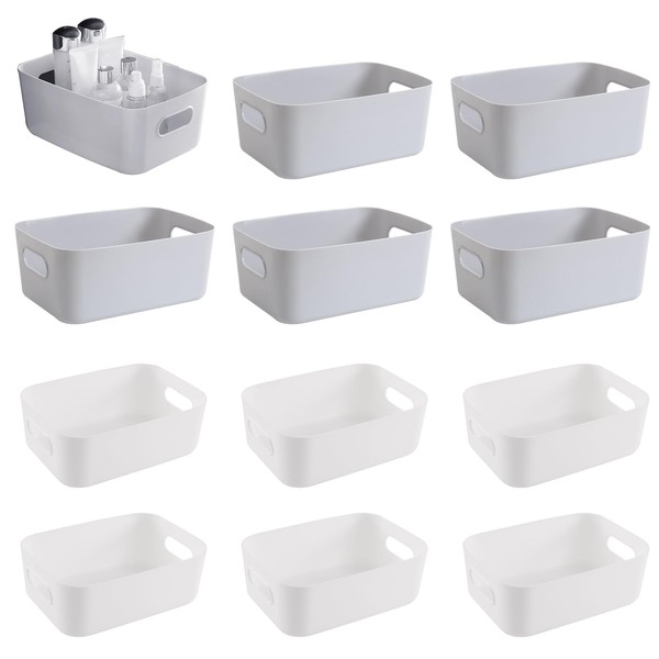GAOGAN 12Pcs Plastic Storage Basket with Handles, Plastic Storage Boxes