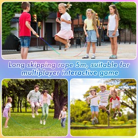 Zocipro Skipping Rope Kids, Adjustable 16FT Long Jump Rope with Wooden Handle, Multiplayer Rainbow Jumping Rope for Girls Boys Outdoor Fun, School Sport, Party Game