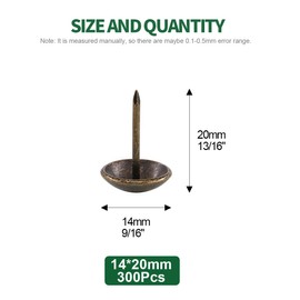 Keadic 300Pcs [ 9/16" in Diameter ] Antique Upholstery Tacks Furniture Nails Pins Assortment Kit for Upholstered Furniture Cork Board or DIY Projects - Bronze