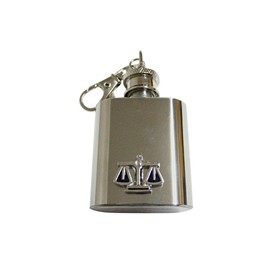 Kiola Designs Black and Silver Toned Scale of Justice Law 1 Oz. Stainless Steel Key Chain Flask