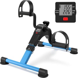 Folding Exercise Bike Pedal Exerciser Portable Desk Bike with LCD Display for Arms and Legs Workout - Color: BLUE