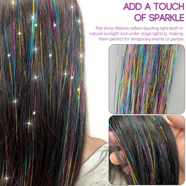 12-Pack Hair Tinsel Clip-Ins – 20.87 Inch Colorful Glitter Hair Extensions for Women, Girls, Kids – Sparkling Fairy Hair Party Accessories Kit