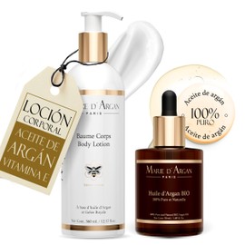 MARIE DARGAN Kit de Loción Corporal Hidratante de 360 ml Y Aceite De Argán 100 Puro de 50 ml, Para Piel, Cabello Y Uñas, Nutritivo, Antioxidante,