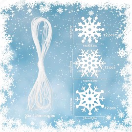 White Snowflake Hanging Ornaments Christmas Decoration,36 PCS Hollow-Out Snowflake Decoration with 6 Hanging String Rope for Christmas Tree Decorations Birthday Winner Xmas Party Decor