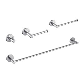 KIBI Circular 4-Piece Bathroom Hardware Set in Chrome Finish | Includes Towel Bar, Towel Ring, Toilet Paper Holder, and Robe Hook | Durable Solid Brass Construction and Rust-Resistant (C-KBA14-4)