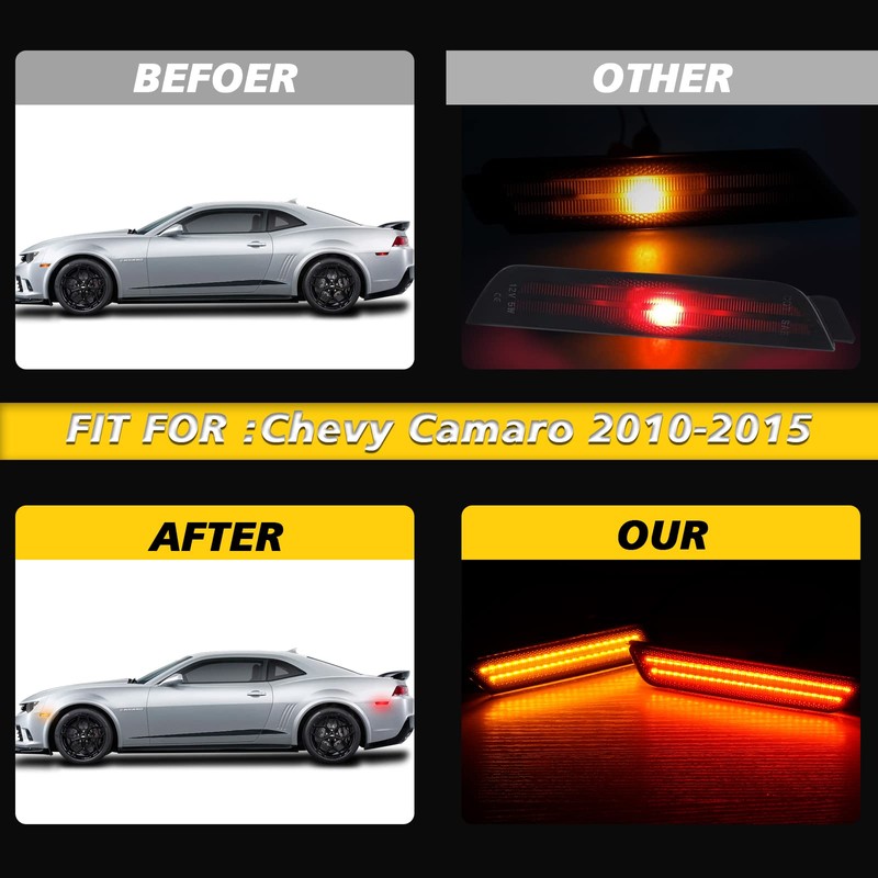 Bestview - Luces LED ahumadas laterales para Chevy Camaro 2010-2015,