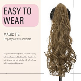 Dcbaboo Ponytail Extension, Ponytail Hairpiece, Braid Extensions, Wavy Long, 60 cm, Wrapped Ponytail Hair Extension, Clip-In Synthetic, Fake Braid Extension, Wavy Hair Extension, Golden Brown