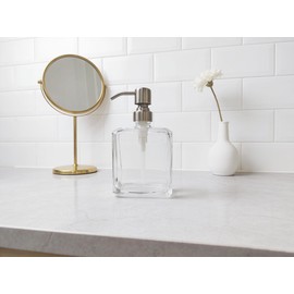 Kmeino Square Clear Glass Dish Soap Dispenser, Antique Design Refillable Hand Soap Dispenser with Rust Proof Stainless Steel Pump, 13.5 oz Lotion Dispenser for Bathroom Vanity, Kitchen Countertop