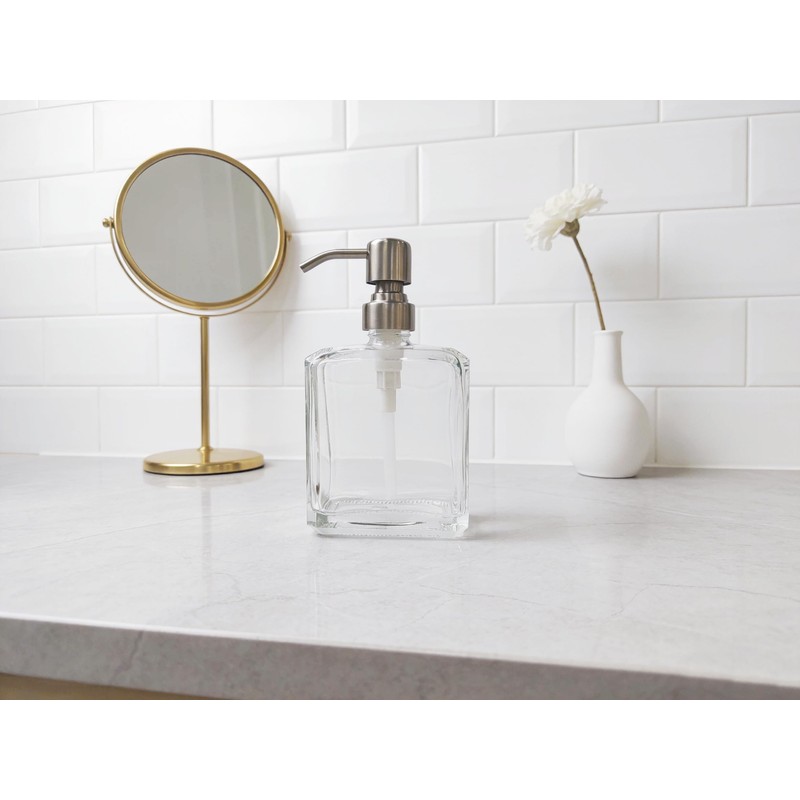 Kmeino Square Clear Glass Dish Soap Dispenser, Antique Design Refillable