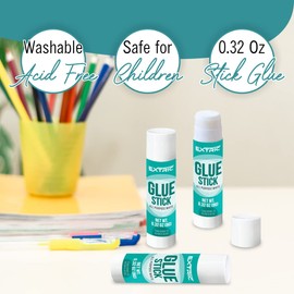 Extric Glue Stick 0.32 Ounce - 12 Count, White, Non-Toxic, Acid-Free, Dries Clear, Ideal for Kids Crafting, School Projects, Home Use