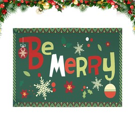 Christmas Floor Mats 50 x 80 cm Green Merry Christmas Doormat Non-Slip Bath Mat Christmas Rug Mats Machine Washable Christmas Rug for Hallway Living Room Floor Kitchen Bathroom Rug