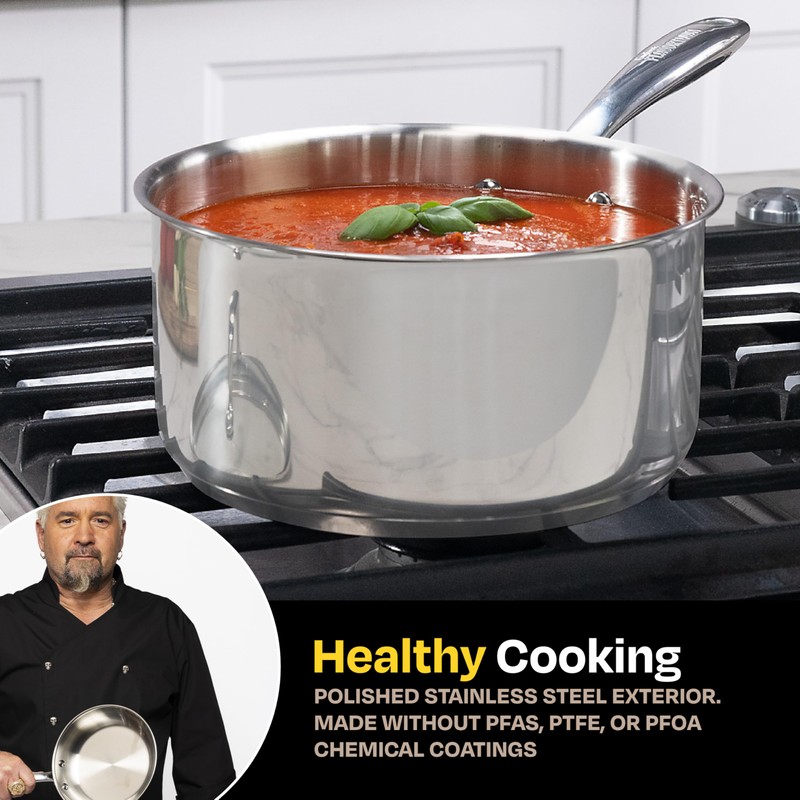 Guy Fieri's Flavortown 3.2-Quart Stainless Steel Sauce Pan with Tempered