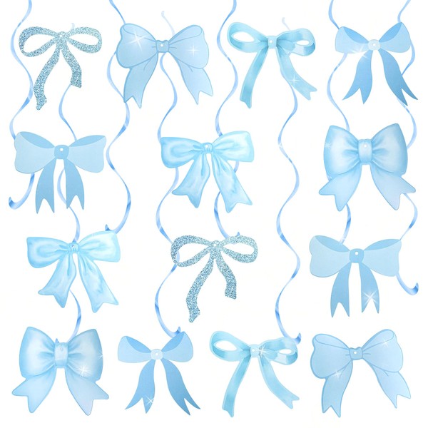 Blue Bow Hanging Garland Satin Ribbon Bow Party Decorations Bowknot