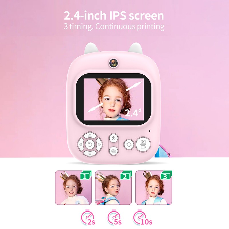 Andoer 3-in-1 Multifunctional Instant Camera Childeren's Instant Print Camera 2.4-inch