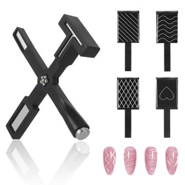 Cateye Magnet 5 in 1 Tool, Multifunctional Cat Pretty Eye Magnet for Nails with Silicone Case, 3D Nail Design Tools Strong Magnetic for Salon Home Studio (Black)