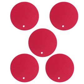 5PCS Silicone Trivet Mats Round Multipurpose Heat Resistant Non Slip Pads Pot Holders for Hot Pot Hot Dishes Red