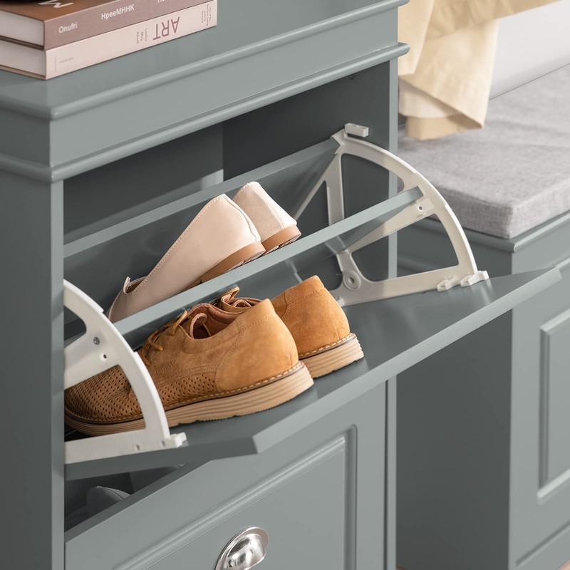 Haotian Small Shoe Cabinet, Grey 2 Flip Drawers Freestanding Shoe