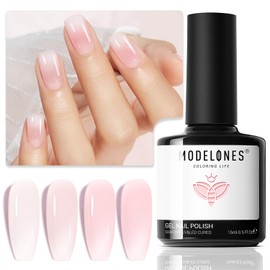 modelones Jelly Gel Nail Polish, 15 ML Neutral Sheer Milky White Nude Pink Gel Polish Translucent Soak off LED Nail Gel DIY Manicure 2024 New Nail Trend Nail Polish Gift for Girls Women