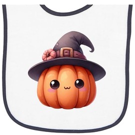 inktastic Kawaii Witchy Pumpkin Baby Terry Cloth Bib White and Navy 461ab