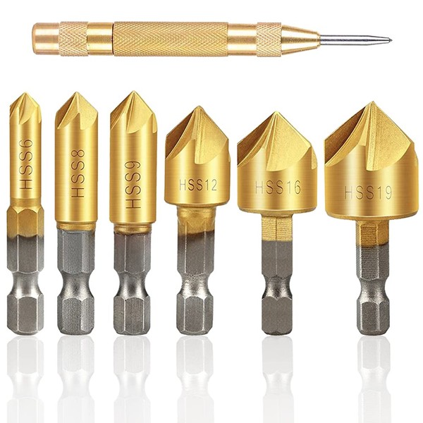 Kigauru 6 Piece Set Chamfering Cutter, Hexagonal Shaft, 0.25 inch