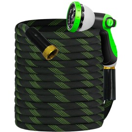 Garden Hose 75 FT, NON-EXPANDABLE Heavy-Duty Flexible & Lightweight Water Hose with 10-Function Nozzle, No-Kink Design, Leak-Proof Super Fabric, Solid Fittings for Lawn, Car, RV