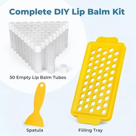 LotFancy- 【LO QUE OBTIENE】1 bandeja, 1 espátula y 50 tubos de bálsamo labial vacíos transparentes con tapas blancas a presión; Cada tubo es de 5,5 ml (3/16 oz), el tamaño perfecto para bálsamo labial