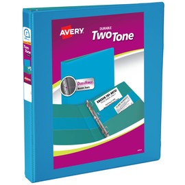Avery Two-Tone Durable 3 Ring Binder, 1 Inch Slant Rings, Blue/Teal View Binder (17290)
