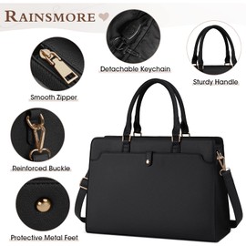 Laptop Bag for Women 15.6 Inch Laptop Tote Bag Leather Work Bag Waterproof Womens Briefcase Business Office Computer Tote Bag Large Capacity Handbag Shoulder Bag Black